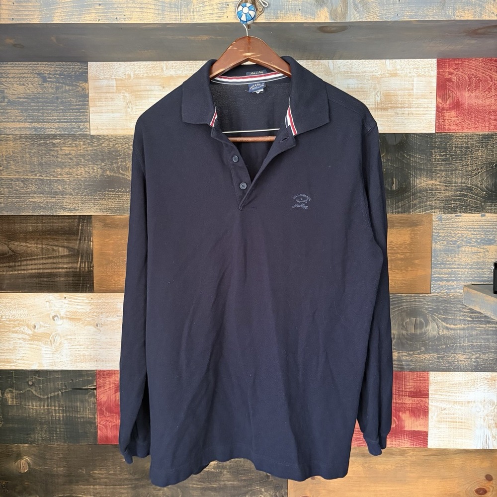 Paul And Shark Italy Polo Longsleeve Cotton Mens Black XL